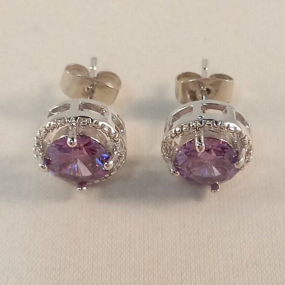 Jewelry - 18K White Gold Filled Amethyst Purple Diamond Zircon Stud Earrings Gorgeous Gift